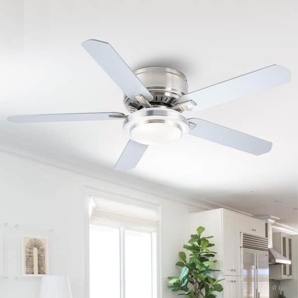Vaczon 52 in. Indoor Satin Nickel Flush Mount Ceiling Fan with Light Kit and Remote Control