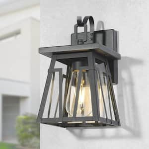 Craftsman Cage Outdoor Porch Wall Sconce 1-Light Industrial Black Rectangle Wall Light with Clear Glass Shade
