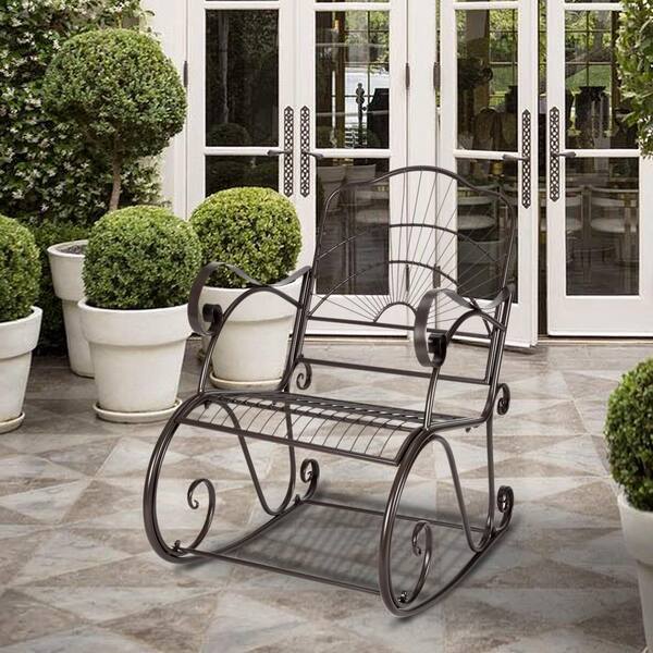 Metal Outdoor Rocking Chair Wrought Iron Porch Patio Rocker Extra Wide US 