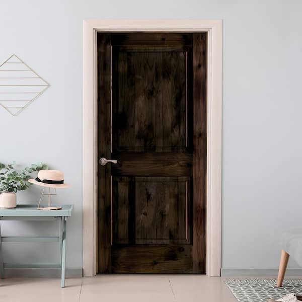 DIY 24 in. x 80 in. Knotty Alder Sq. Top Right-Hand Black Stain Wood Single Interior Door Kit w/ Quick Assemble Jamb