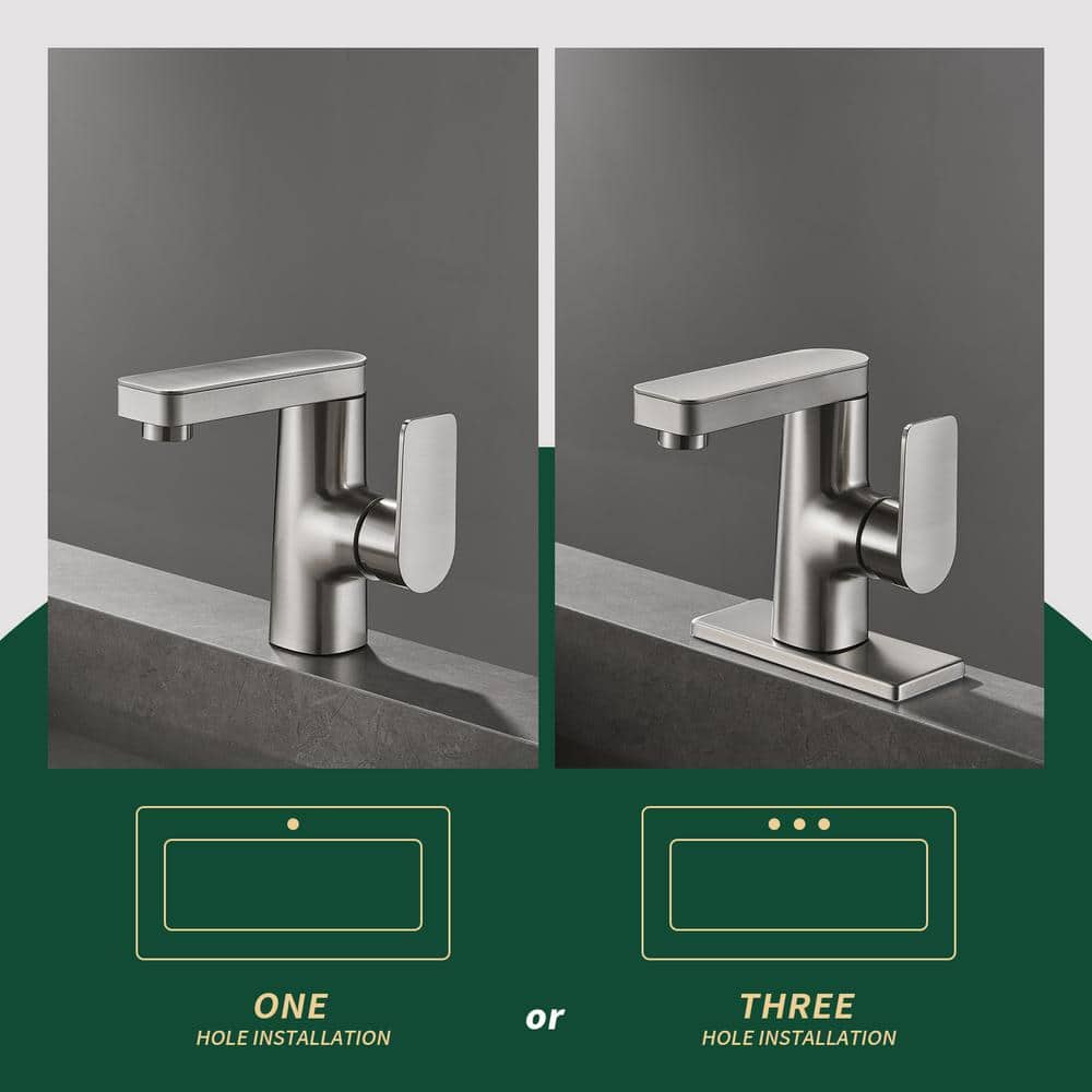 Brushed Nickel Single Handle Low Arc Bathroom Faucet with Deckplate