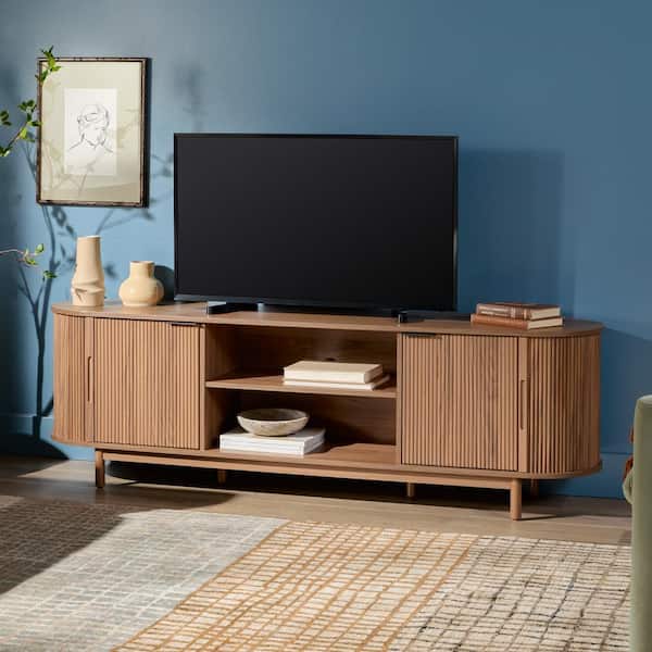 Walker Edison Furniture Company Modern Mocha 70 in. Reeded TV Stand Fits TV's up to 75 in. with Open Storage