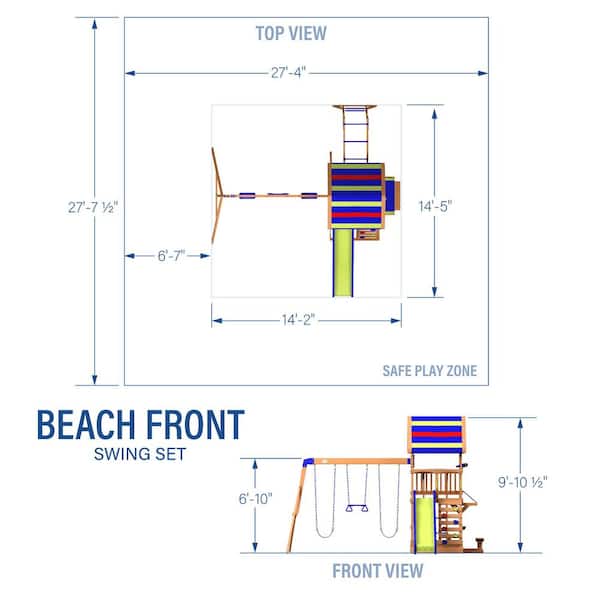 Beach Front Outdoor Playground Set w/ Monkey Bars, Wave Slide, Swing Set, Rockwall, and PlaySet Accessories