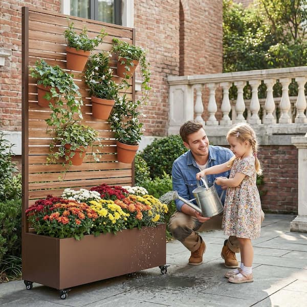 PexFix 72 in. H x 35 in. W Natural Wood Planter Box with Trellis