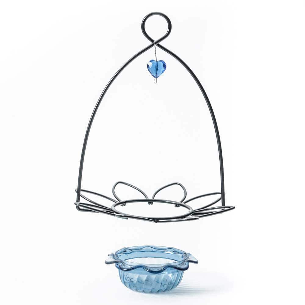 Blue Hanging Metal and Plastic Bird Feeder with Acrylic Cup