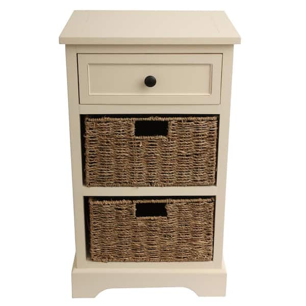 Decor Therapy Urban Farmhouse Antique White 3-Drawer Basket End Table