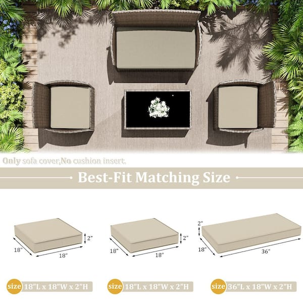 3-Piece 36 x 18 in. and 18 x 18 in. Outdoor Cushion Covers Replacement with Zipper Cream