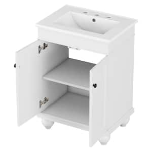 24 in. W x 18 in. D x 34 in. H White Linen Cabinet, 24 in. White Modern Sleek Bathroom Vanity Elegant Ceramic Sink