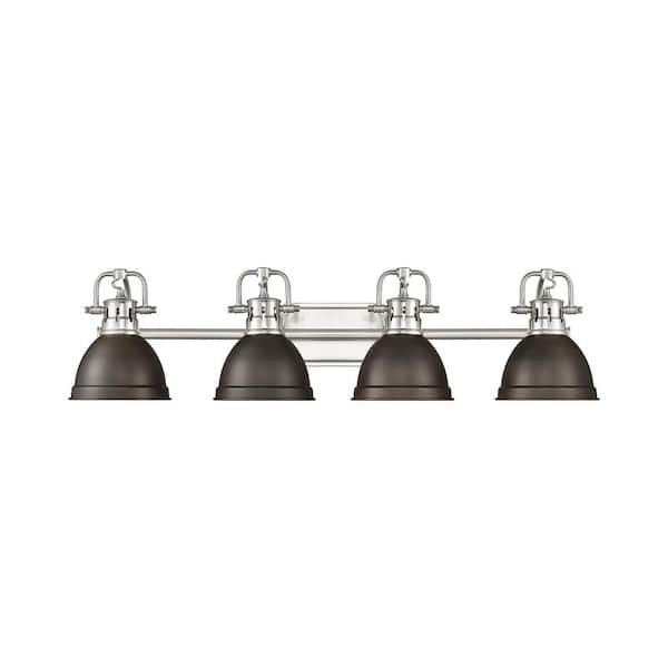 Golden Lighting Duncan 8.25 in. 4-Light Pewter Vanity Light with Bronze Shade
