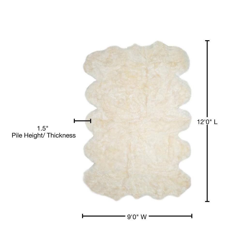 Luxurious White Sheepskin Shag Area Rug, 9' x 12'