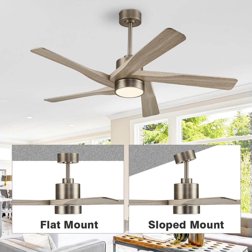54" Brushed Nickel and Wood Grain Ceiling Fan with LED Light and Remote
