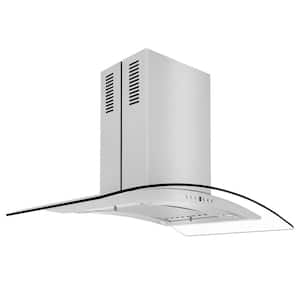 30 in. 400 CFM Convertible Island Mount Range Hood with 4 LED Lights in Stainless Steel with Curved Glass