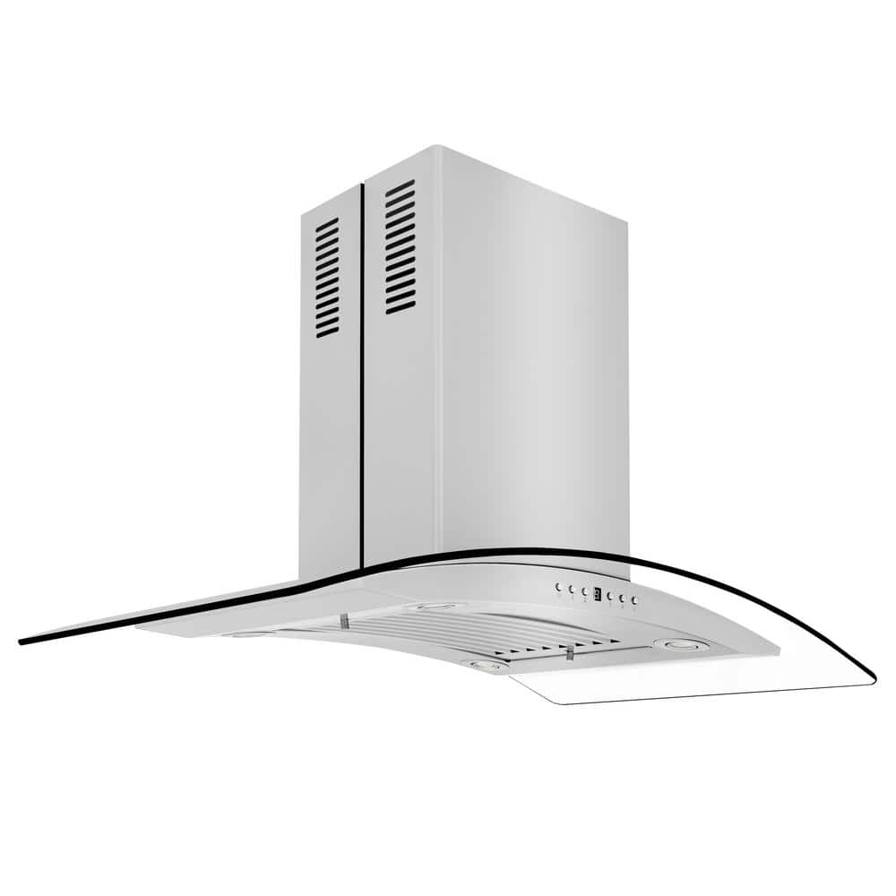36 in. 400 CFM Convertible Island Mount Range Hood in Stainless Steel and Glass