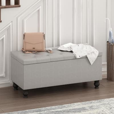 Laval 18 in. Glacier (41.93 in. x 17.56 in.) Polyester Button Tufted Storage Ottoman Bench with Bun Legs