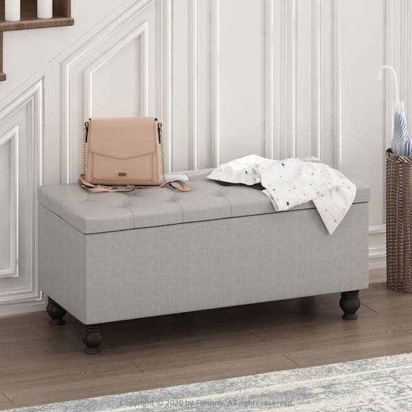 Furinno Laval 18 in. Glacier (41.93 in. x 17.56 in.) Polyester Button Tufted Storage Ottoman Bench with Bun Legs