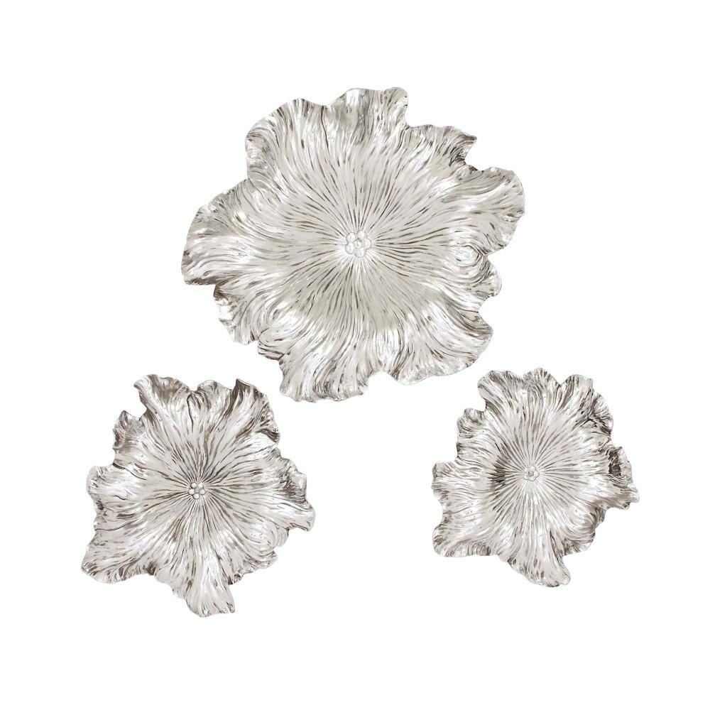 Silver Textured Resin Floral Wall Sculpture Set