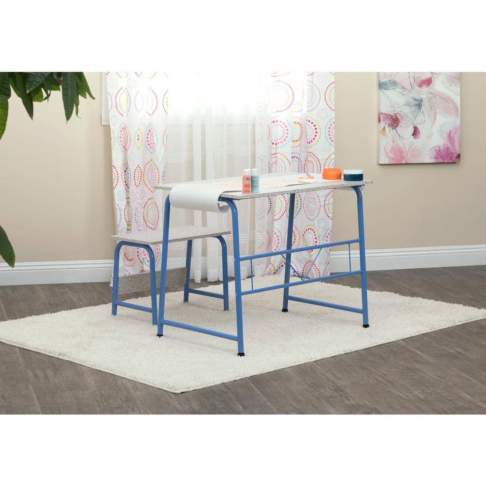 Splatter Blue and Gray Art and Craft Table Set with Bench and Paper Roll