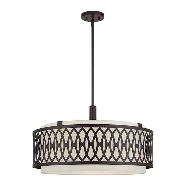 Vistaview 5-Light English Bronze Chandelier with Oatmeal Fabric Shade