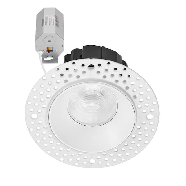 3 in. Trimless Slim Round Recessed Anti-Glare LED Downlight, White, Canless IC Rated, 800 Lumens, 5 CCT 2700K-5000K