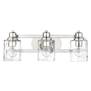 Lumley Polished Nickel3-Light Bath Vanity with Clear Optic glass