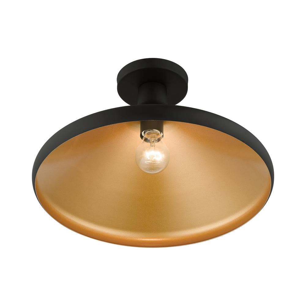 Geneva Black and Gold Metal 1-Light Semi-Flush Mount