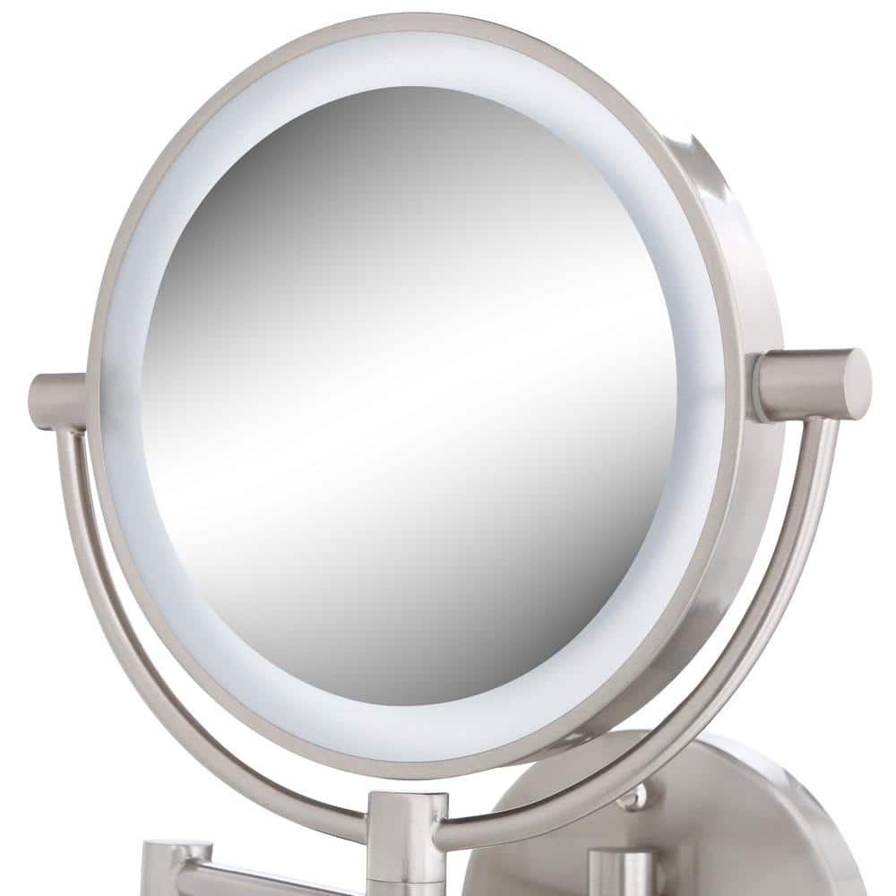 Satin Nickel Round Wall Mounted LED Magnifying Mirror