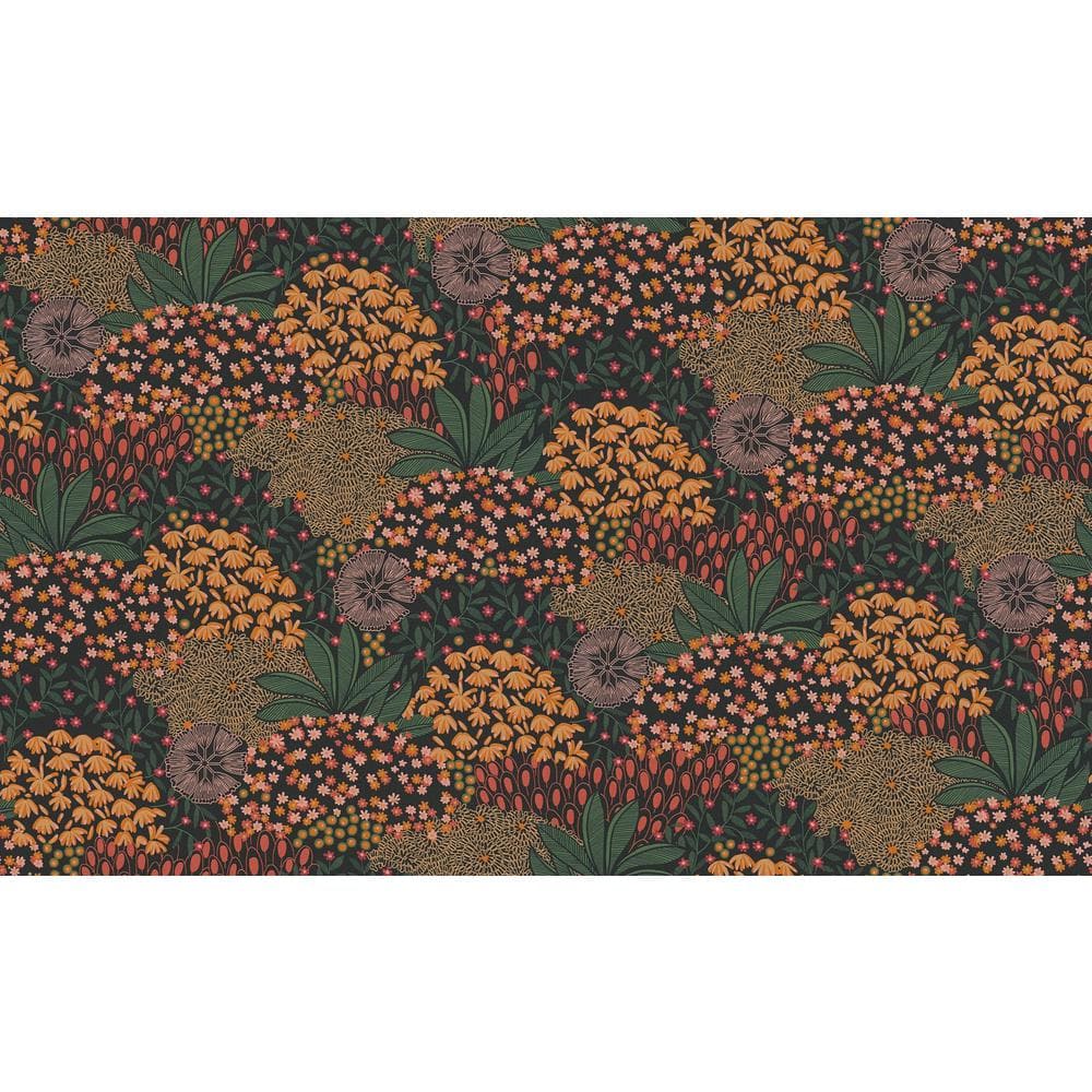 Fusion Collection Forest Bloom Motif Orange/Green/Black Matte Finish Non-Pa
