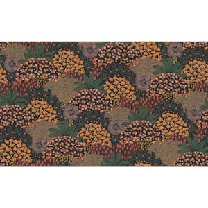 Fusion Collection Forest Bloom Motif Orange/Green/Black Matte Finish Non-Pasted Vinyl on Non-Woven Wallpaper Roll