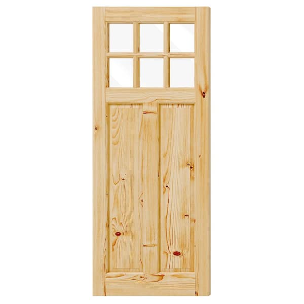 32 in. x 80 in. 6 Lite, Universal, Clear Glass, Solid Pine Wood, Light Brown Primed Wood Front Door Slab