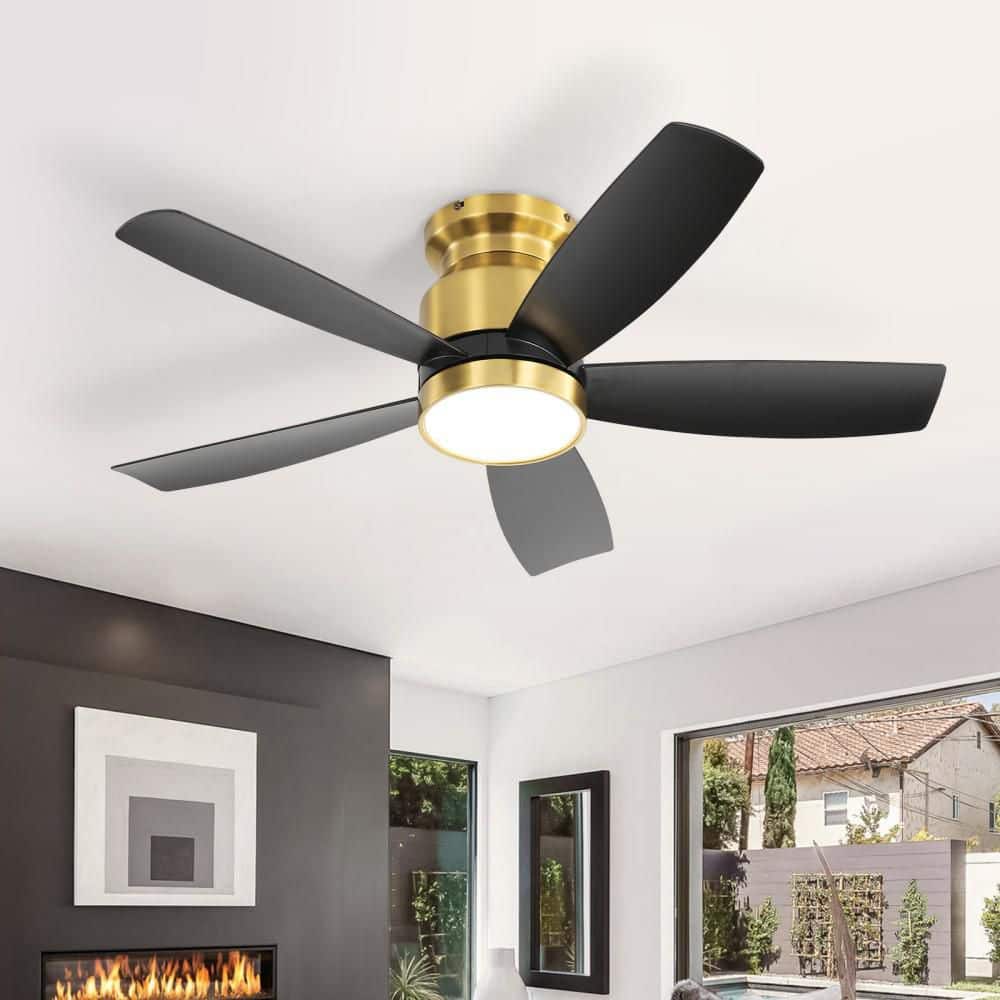 42 in. Black Minimalist Flush Mount Ceiling Fan with Light and Remote, Ceiling Fan with 5 Blades for Bedroom Living Room price history on PriceWatchPro