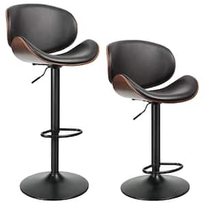 37.8 in. Black High Back Metal Frame 24.4 Bar Stool with PU Leather Seat (Set of 2)