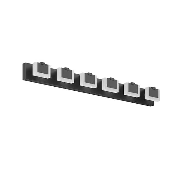 6-Light Matte Black LED Vanity Light - Dimmable Acrylic Bathroom Wall Fixture with 6000K Cool White for Mirror