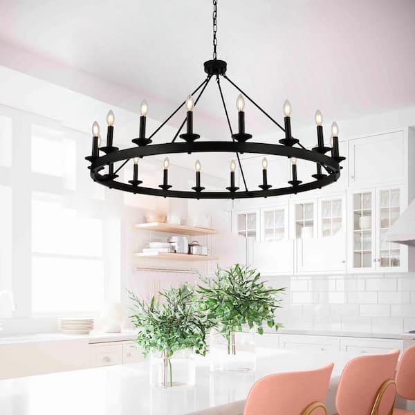 18 Light Black Candle Style Wagon Wheel Chandelier Ws Clv18 Bl 18 Light Black Candle Style Wagon Wheel, Farmhouse Wagon Wheel Chandelier Home Depot