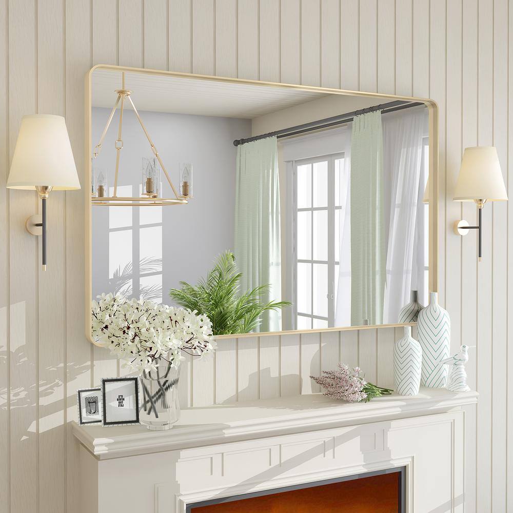 Brushed Gold Aluminum Rectangular Vanity Mirror, 55x30 Inch