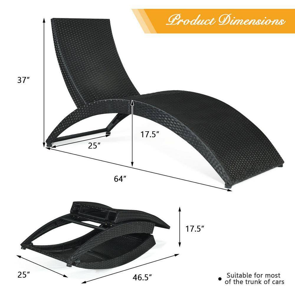 Measurement diagram of the chaise lounge in upright and folded positions.