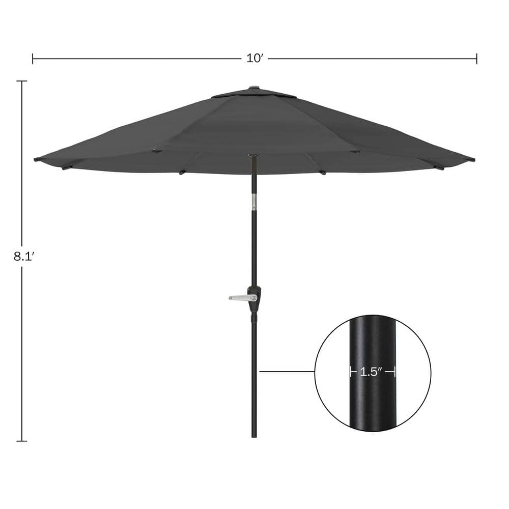 10-Foot Gray Steel Outdoor Patio Umbrella with Auto Tilt