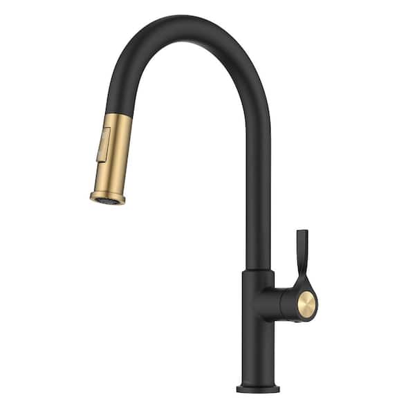 KRAUS Torak 2-Function Spot Free Brushed Brass/Matte Black 16.75 in. H Pull Down Kitchen Faucet with 360° Spout Swivel