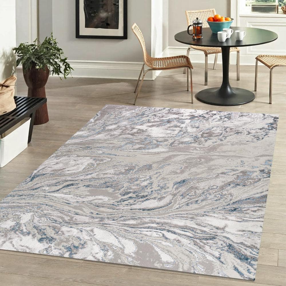 JONATHAN Y Swirl Marbled Abstract Gray/Blue 3 ft. x 5 ft. Area Rug