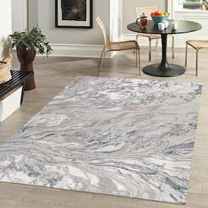 Swirl Marbled Abstract Gray/Blue 3 ft. x 5 ft. Area Rug