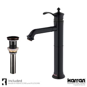Vineyard Single Handle Single Hole Vessel Bathroom Faucet with Matching Pop-Up Drain in Oil Rubbed Bronze