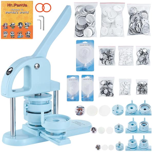3-IN-1 Button Maker, 25/32/58mm Pin Machine, 300pcs Parts, Ergonomic Punch Press Kit, DIY Gifts for Kids, Blue