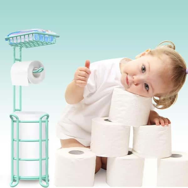 2 Pack Free Standing Toilet Paper Holder Stand, Toilet Tissue Paper Roll  Storage Holder with Shelf and Reserve for Bathroom Storage Holds Wipe,  Mobile