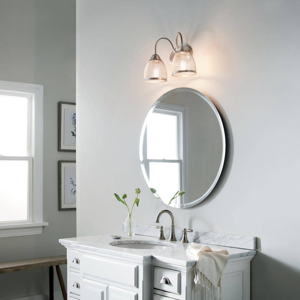 Voclain 16 in. 2-Light Brushed Nickel Vintage Bathroom Vanity Light with Mesh Shade price history on PriceWatchPro