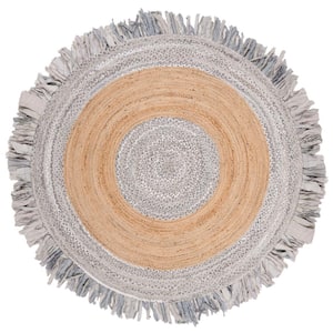Cape Cod Light Gray/Natural 5 ft. x 5 ft. Round Striped Area Rug