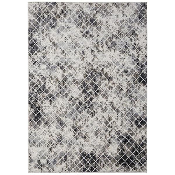 HomeRoots 8 X 10 Gray, Ivory, Taupe Geometric Area Rug