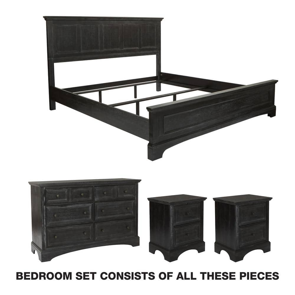 OSP Home Furnishings Farmhouse Basics King Bedroom Set with 2-Nightstands  and 1-Dresser in Rustic Black (7-Pieces) BP-4200-314B - The Home Depot