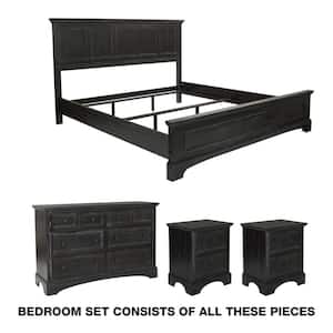 Farmhouse Basics King Bedroom Set with 2-Nightstands and 1-Dresser in Rustic Black (7-Pieces)