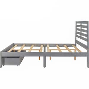 Gray Wood Frame Full Size Platform Bed with Drawers