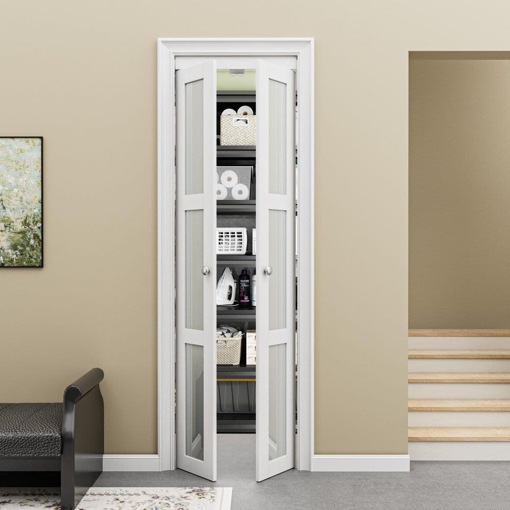 White MDF Bi-Fold Door with Frosted Glass Panels