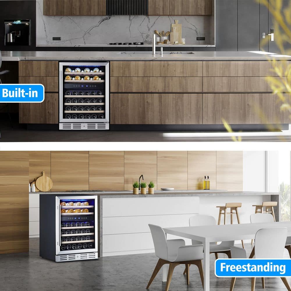 Kalamera 24" Stainless Steel Dual Zone Wine Refrigerator with LED Lighting